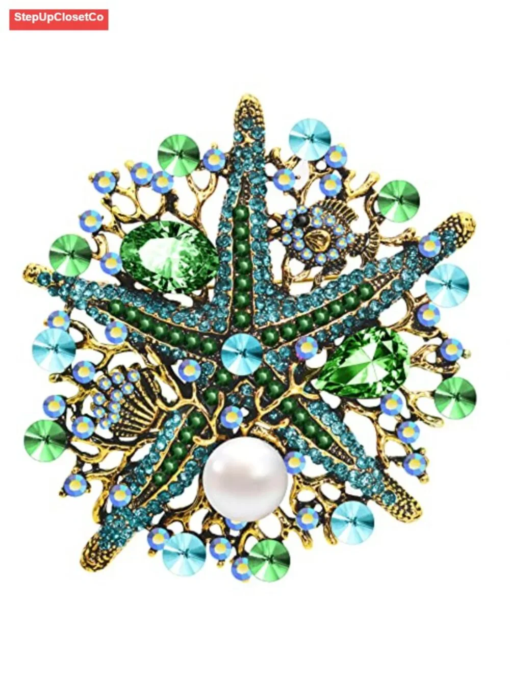 Vintage Style Crystal Starfish Brooch Pin for Women Scarf Hat Corsage